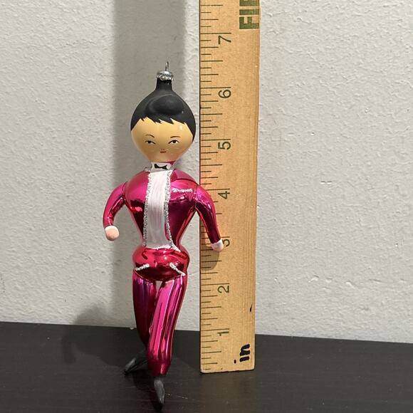 VTG 60s Soffieria De Carlini Hand Blown Glass Male Skater Christmas 6.5”Ornament - Picture 9 of 9